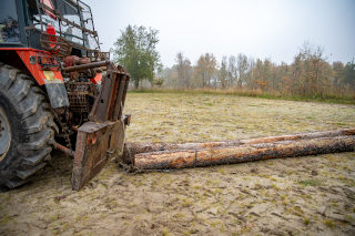 Traktor pri vlačenju lesa