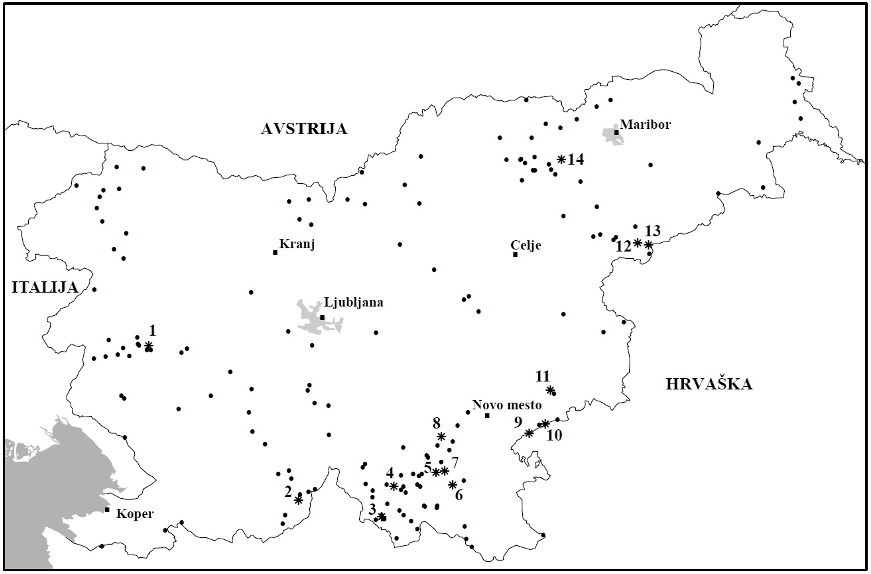 Zemljevid naravnih rezervatov in pragozdnih ostankov v Sloveniji